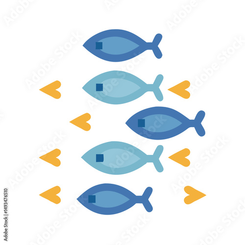School of Fish Icon in Blue and Gold