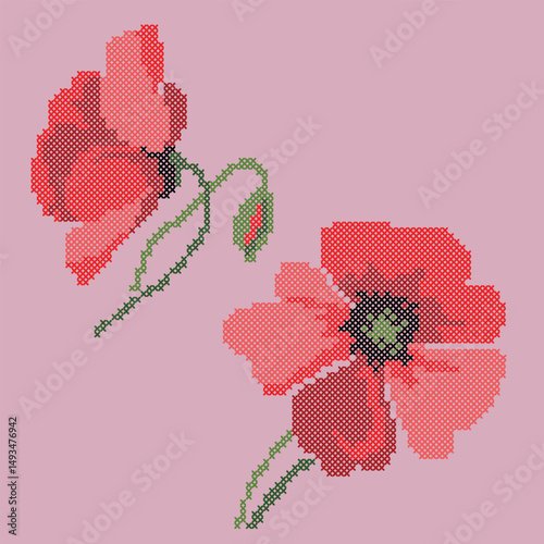 vector art cross stitch poppy