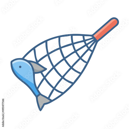 Stylized fish captured in a fishing net icon