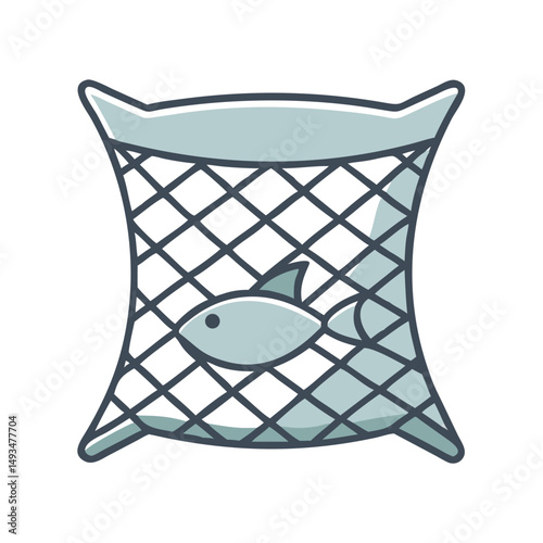 Illustration of a fish caught inside of a fishing net
