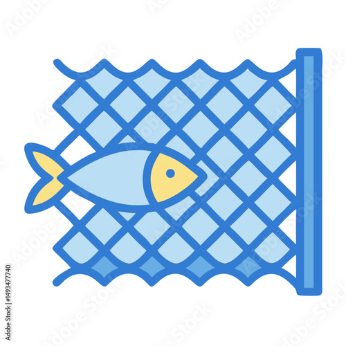 Fish caught in a blue stylized fishing net