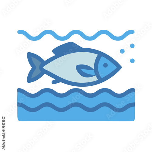 Minimalist illustration of a fish swimming in blue water