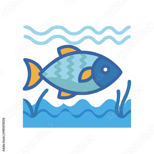 Cartoon fish swimming underwater illustration on black background