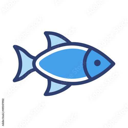Simple blue fish graphic on black background illustration stock