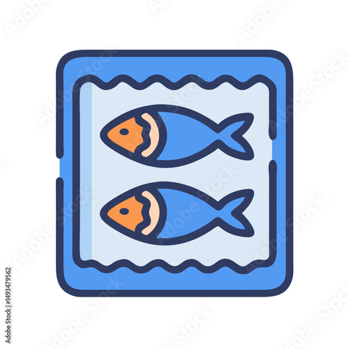 Two sardines canned in blue and cream container