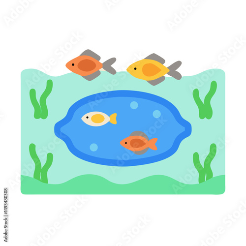 Flat illustration of fishes swimming in a pond