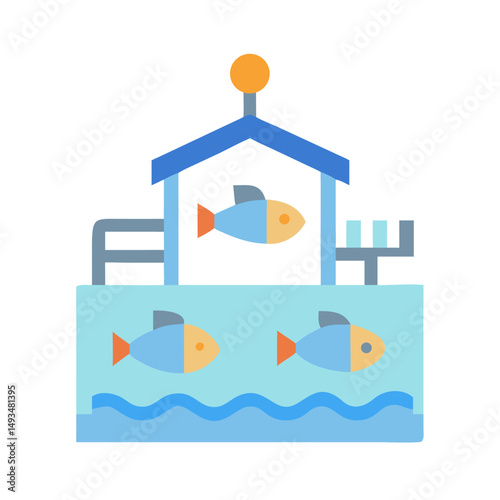 Abstract Fish Farm Structure on Black Background