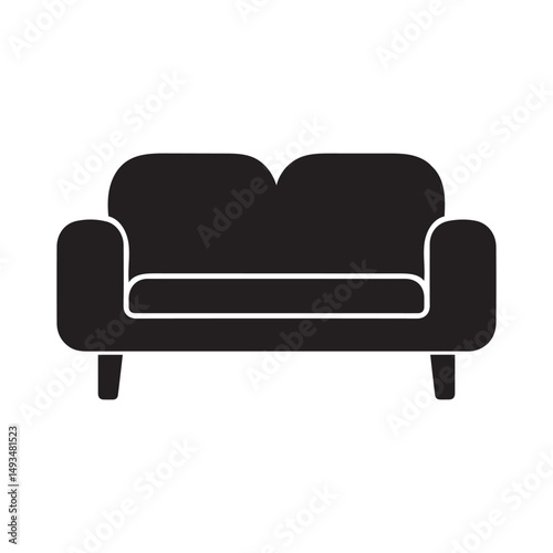  modern minimalist black silhouette of a sofa with rounded armrests and legs, isolated on a white background for interior design use.