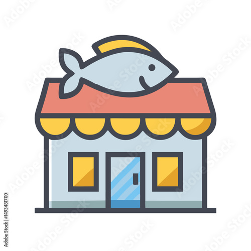Stylized fish market icon in flat design style