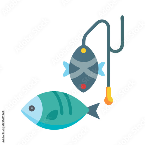 Graphic illustration of fishing bait and fish