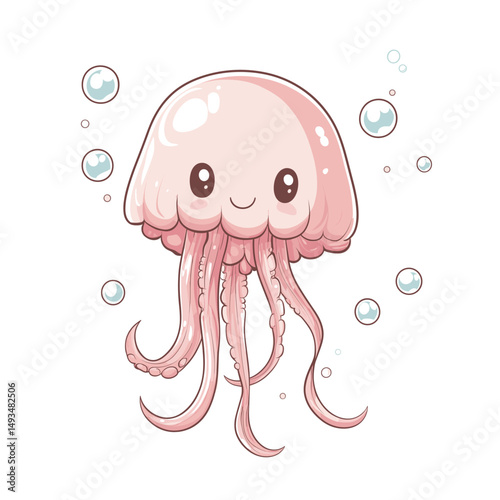 Cute cartoon jellyfish with a smile