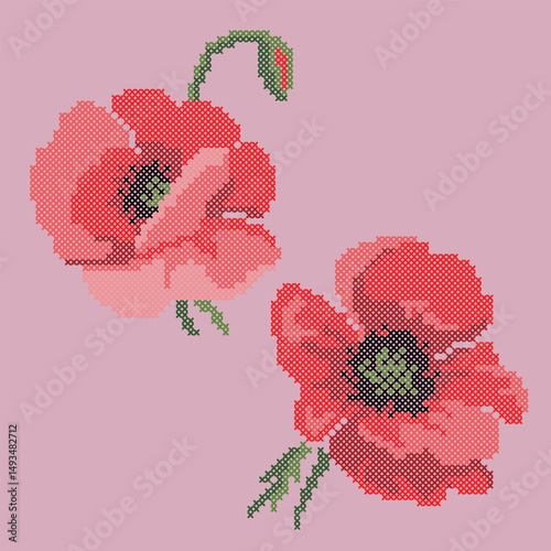 vector art embroidery poppy