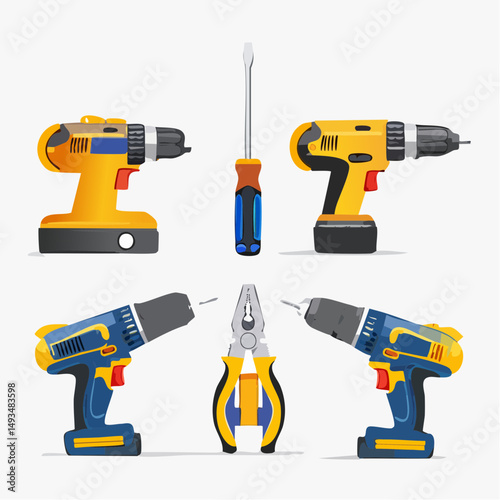 Assorted Hand Tools on White Background