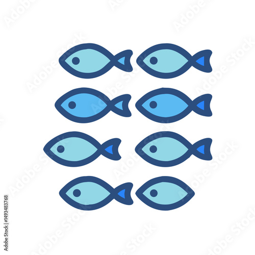 Stylized group of fish in an organized pattern