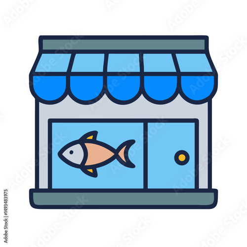 Cute Fish Storefront Icon Illustration on Black Background
