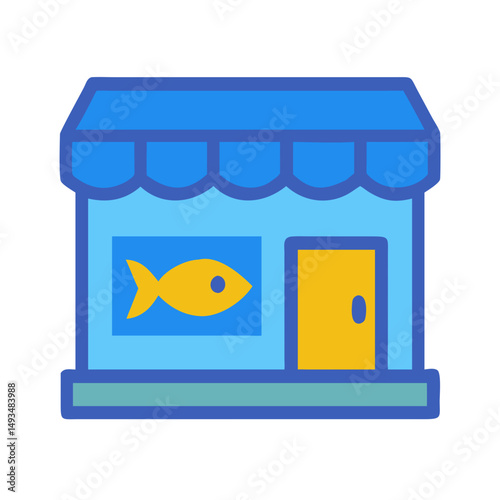 Fish store front design in blue and gold