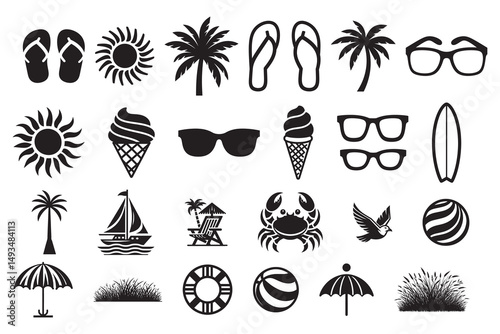 Collection of Black and White Summer Vacation Icons