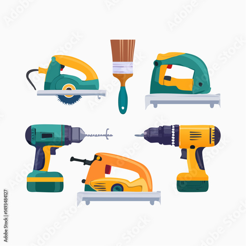 Assortment of Power and Hand Tools Illustration