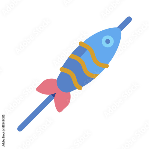 Cartoon fish on stick illustration on black background