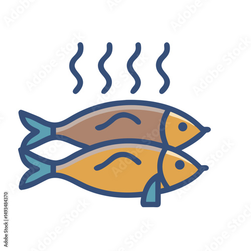 Two stylized fish emitting vapor, graphic illustration
