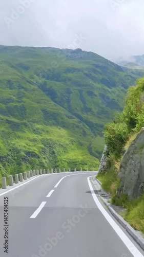 Vertical view of Switzerland road from car