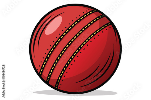 Vector illustration of a dynamic cricket ball in motion, showcasing its bright red surface and stitching details, ideal for sports graphics and educational materials