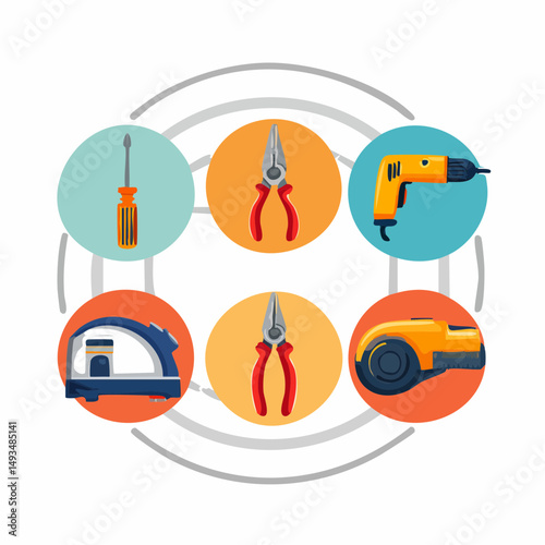 Colorful Tools Icons in Circular Arrangement