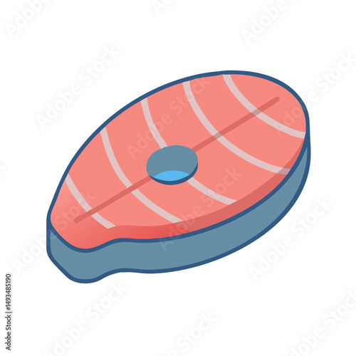 Cartoon Salmon Steak Illustration Isolated on Black Background