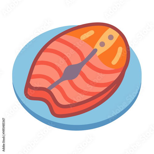 Stylized illustration of salmon steak on plate
