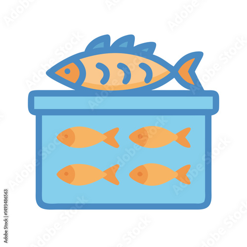 Stylized aquarium with colorful fish and simple design