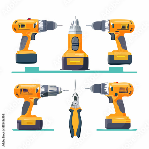 Orange Cordless Drills and Pliers Illustration