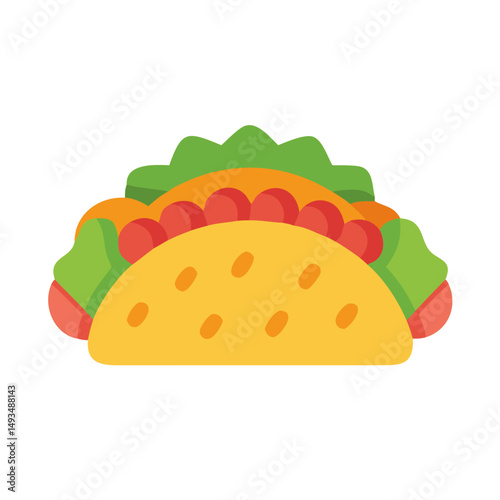 Colorful flat vector illustration of a fully loaded taco