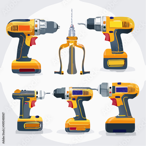 Yellow and Black Cordless Drills Set Illustration