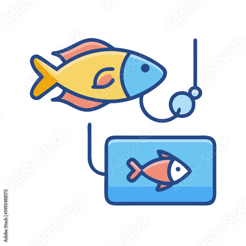 Fish on a hook with graphic display icon