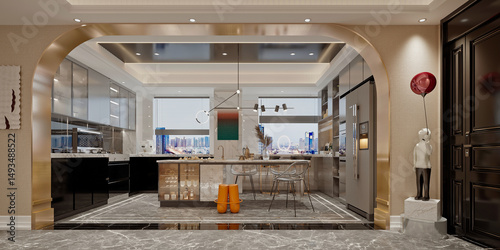 3d render modern luxury kitchen