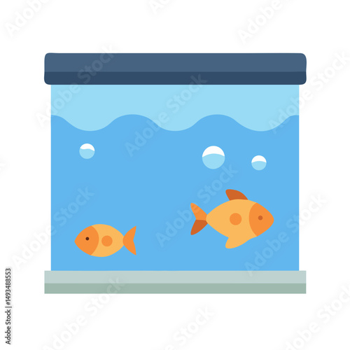 Goldfish swimming in a blue, minimalist fish tank