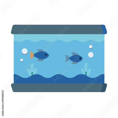 Stylized fish swimming in a blue aquarium