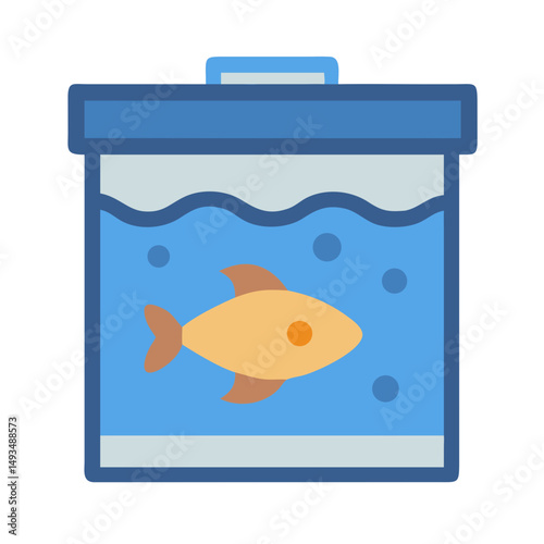 Cute simple goldfish in a blue aquarium
