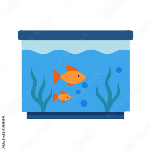 Flat Design Aquarium Illustration with Orange Fish and Algae