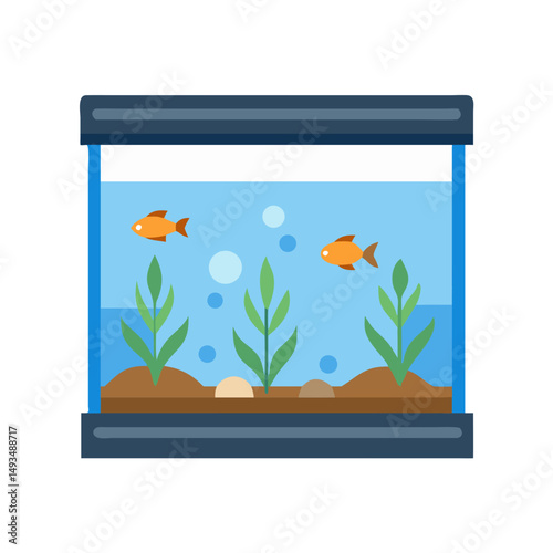 Flat design aquarium with fish and underwater plants