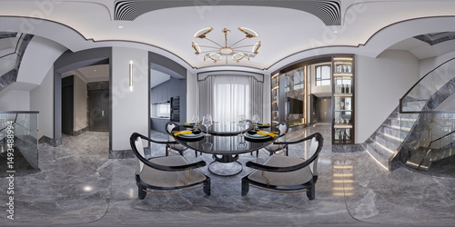360 degree view, 3d render modern living room
