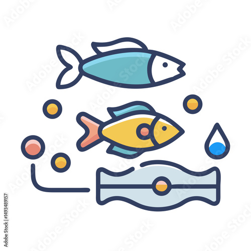 Aquatic ecosystem flat illustration with fish and water