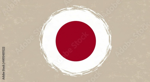 Abstract digital painting with a simple red circle surrounded by a textured white ring design.