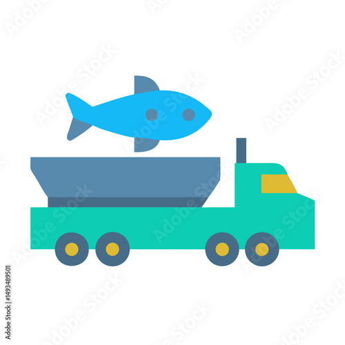 Truck delivering fish illustration on black background