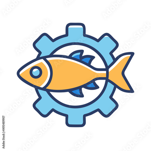 Fish integrated with gear wheel flat vector illustration