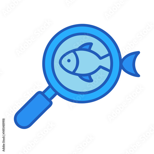 Magnifying glass with fish illustration on black backdrop