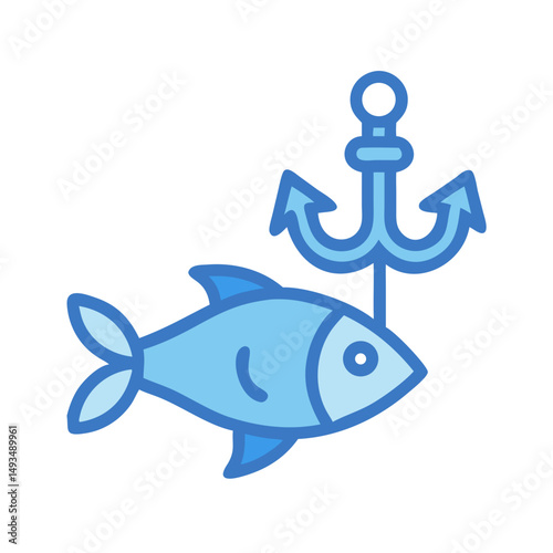 Stylized fish and anchor icon on black background