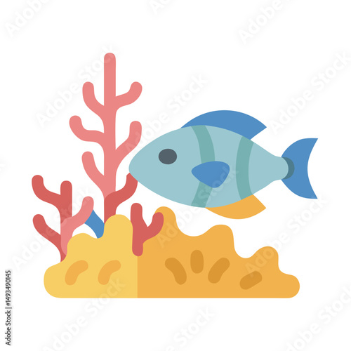 Flat illustration of a fish swimming near coral