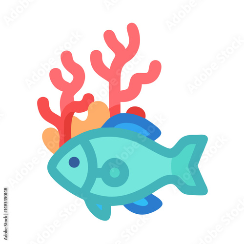 Flat vector fish and coral reef illustration