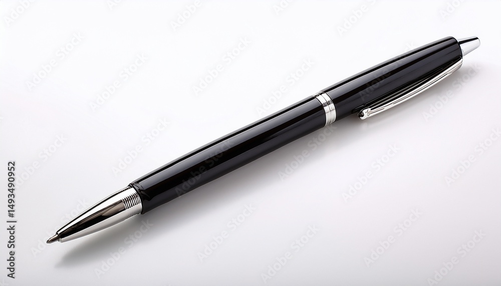 a black pen with a silver tip sits on a white background isolated on white background a black pen with a silver tip sits on a white background isolated on white background